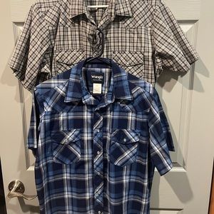 2 shirt lot Wrangler Western Pearl Snap Cowboy Shirt Men's Large plaid EUC